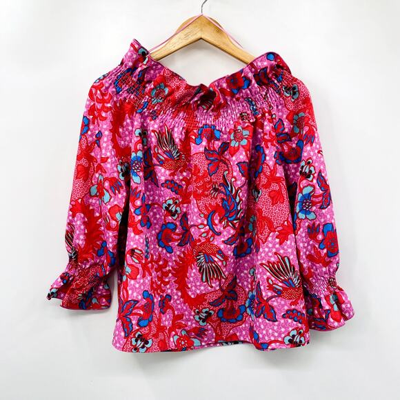 Tuckernuck pink marguerite smocked off shoulder Blouse - Picture 4 of 5